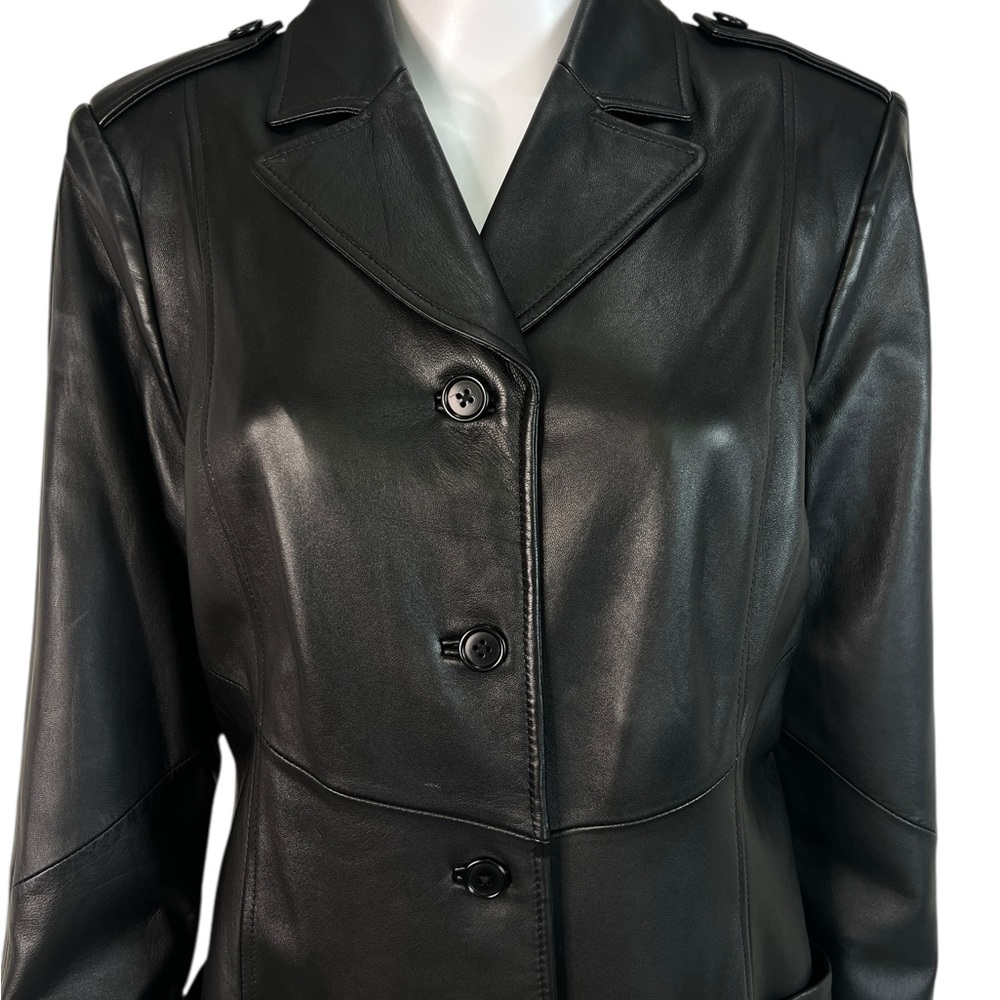 Caslon Black Lamb Leather Long Coat Duster Lined Size M - Picture 5 of 16